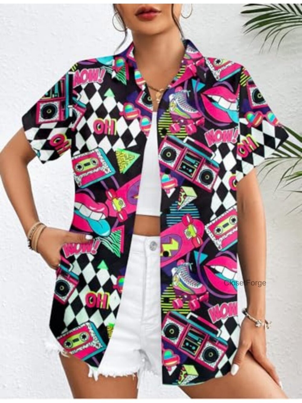 80s 90s Retro Vintage Disco Party Blouse Button Down Top - Picture 2 of 6